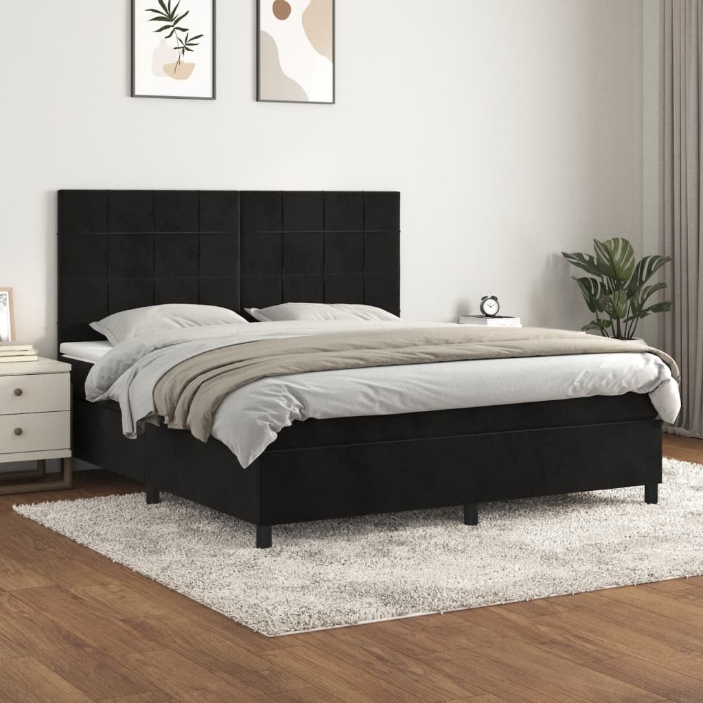 JUNG Vida Boxspringbett mit Matratze Schwarz 180x200 cm Samt