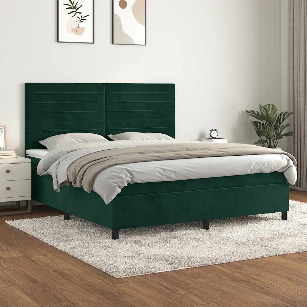 JUNG Vida Boxspringbett mit Matratze Dunkelgrün 180x200 cm Samt