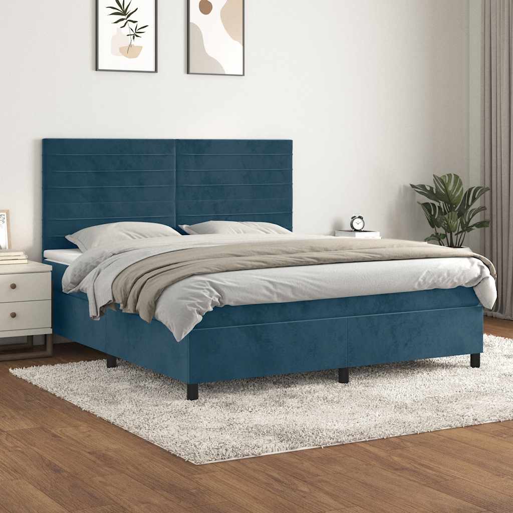 JUNG Vida Boxspringbett mit Matratze Dunkelblau 180x200 cm Samt