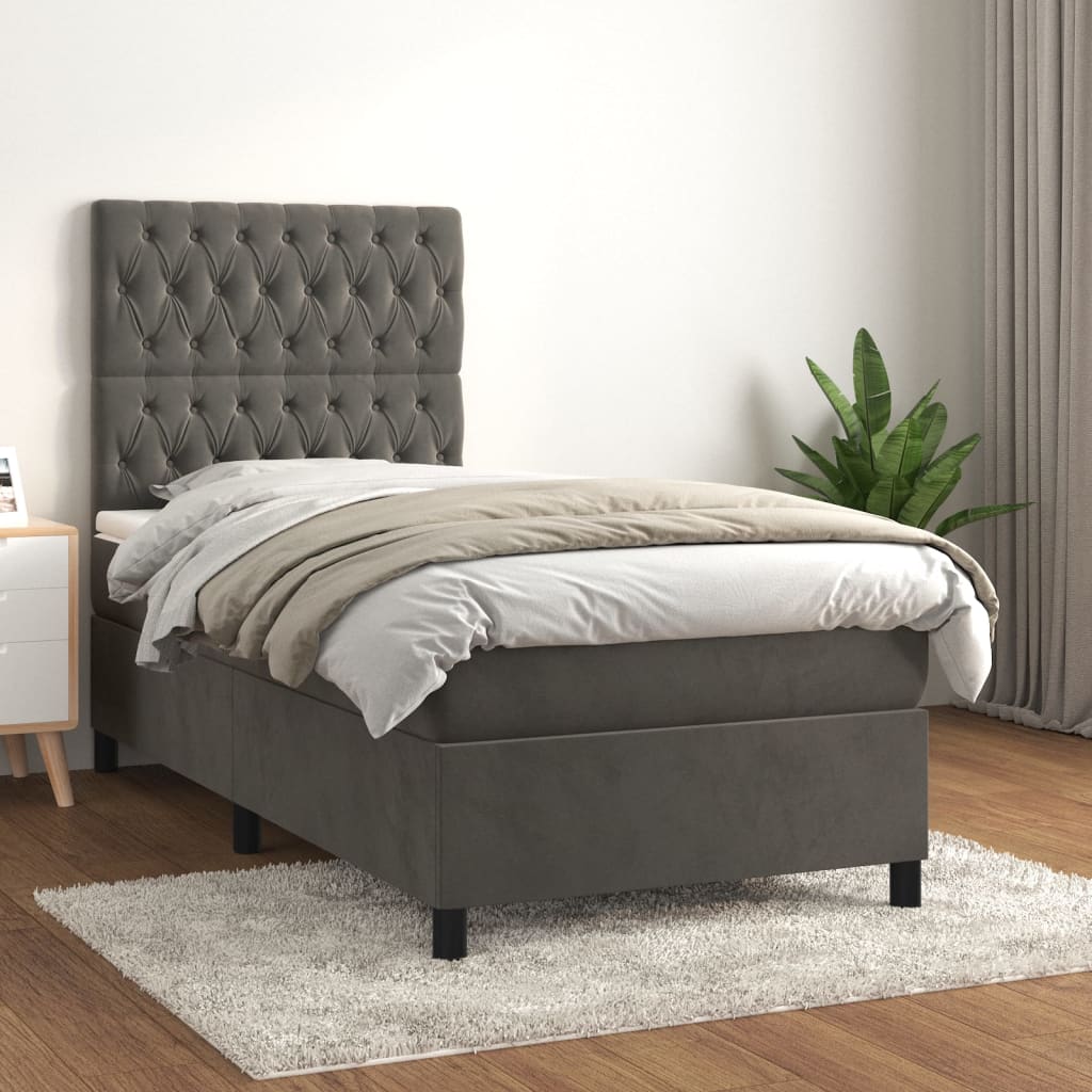 JUNG Vida Boxspringbett mit Matratze Dunkelgrau 100x200 cm Samt