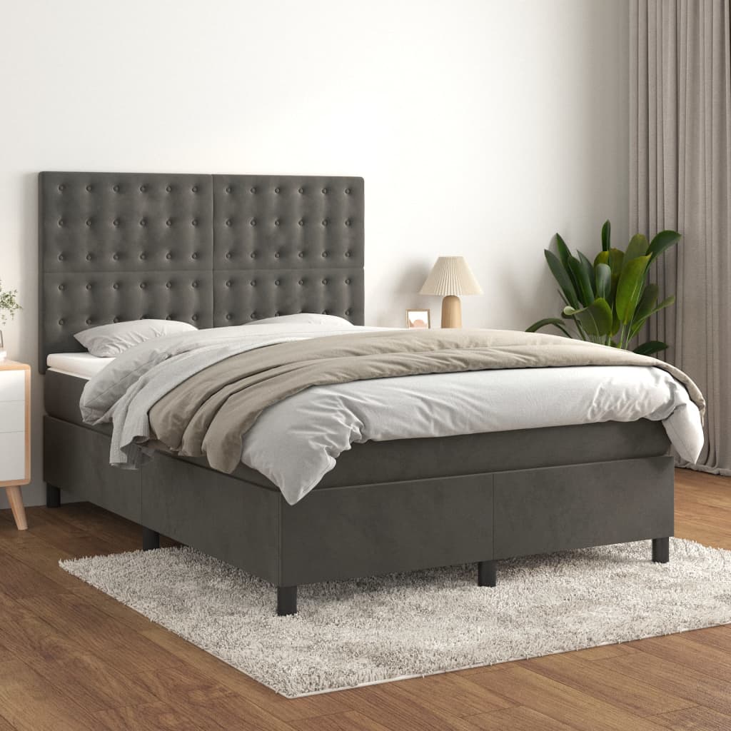 JUNG Vida Boxspringbett mit Matratze Dunkelgrau 140x200 cm Samt