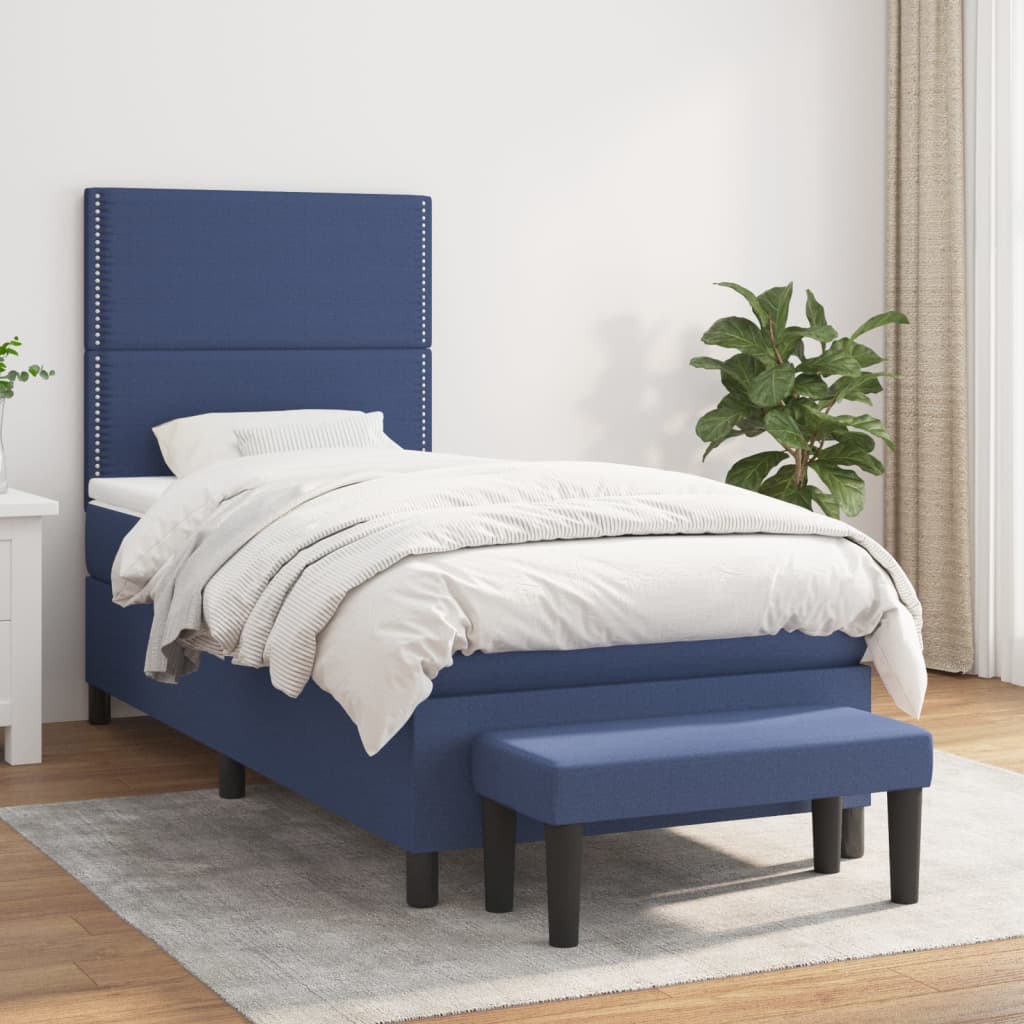 JUNG Vida Boxspringbett mit Matratze Blau 100x200 cm Stoff