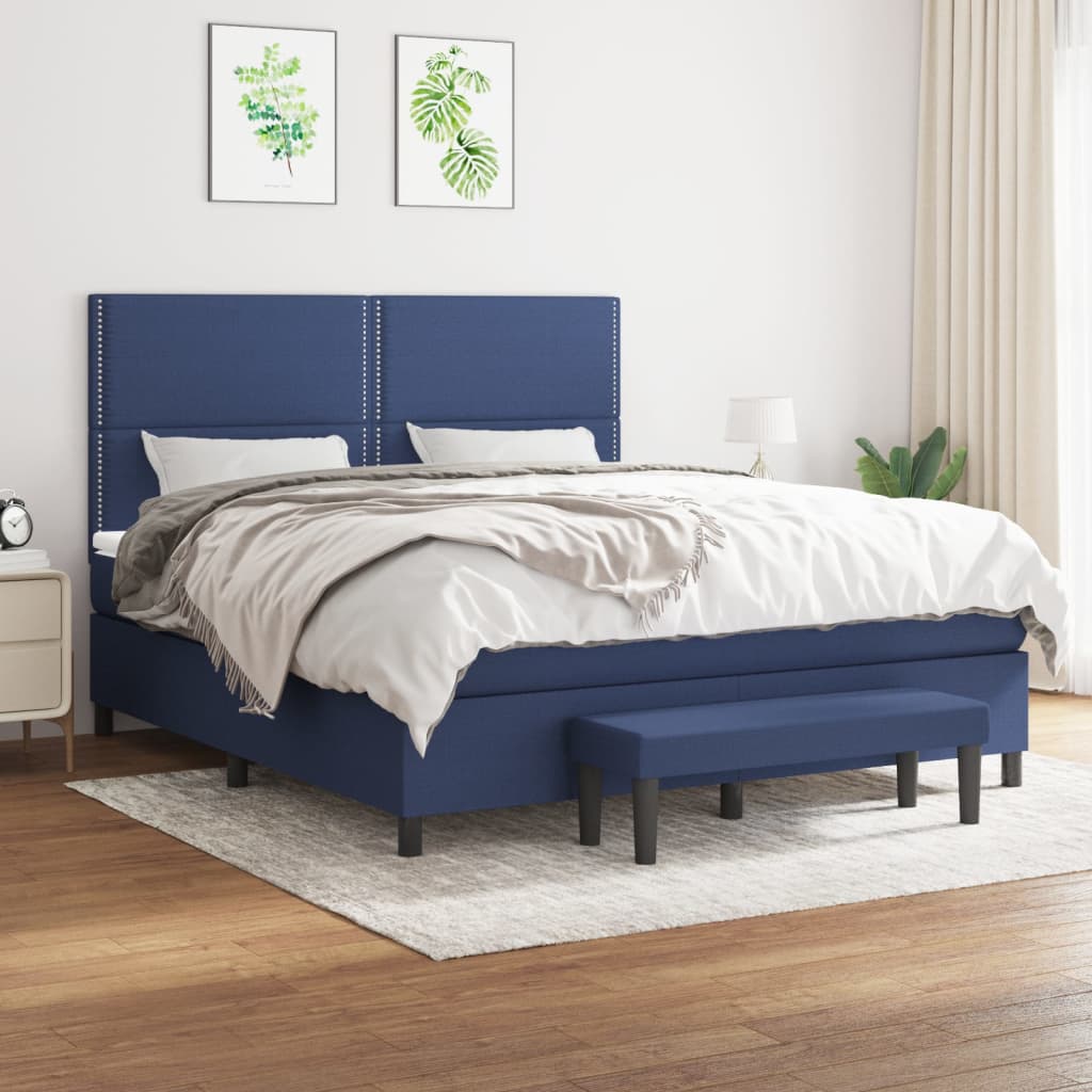 JUNG Vida Boxspringbett mit Matratze Blau 180x200 cm Stoff
