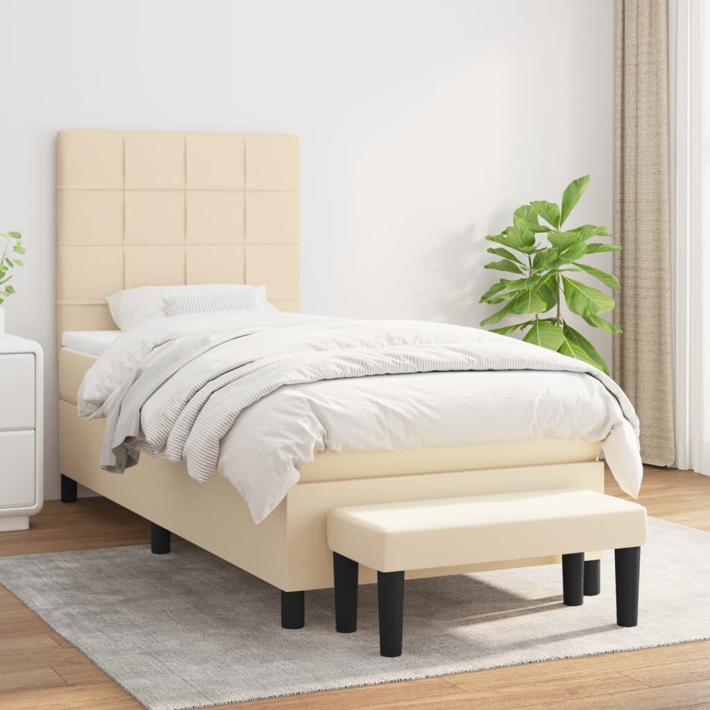 JUNG Vida Boxspringbett mit Matratze Creme 90x190 cm Stoff