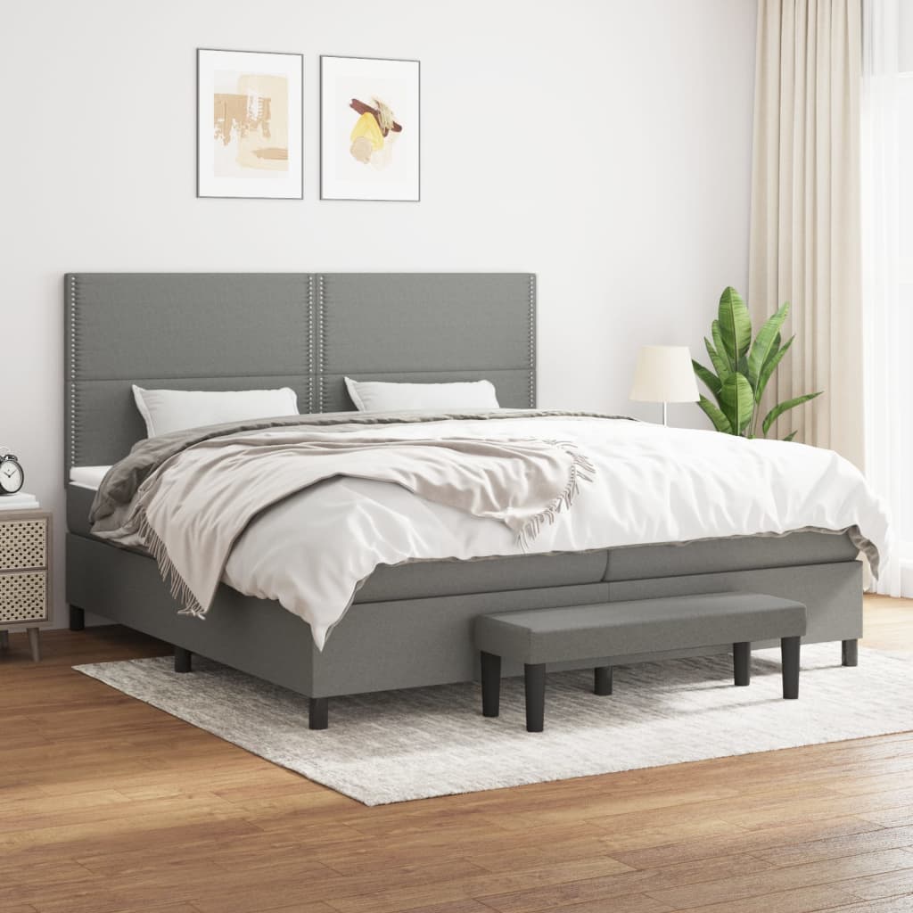 JUNG Vida Boxspringbett mit Matratze Dunkelgrau 200x200 cm Stoff