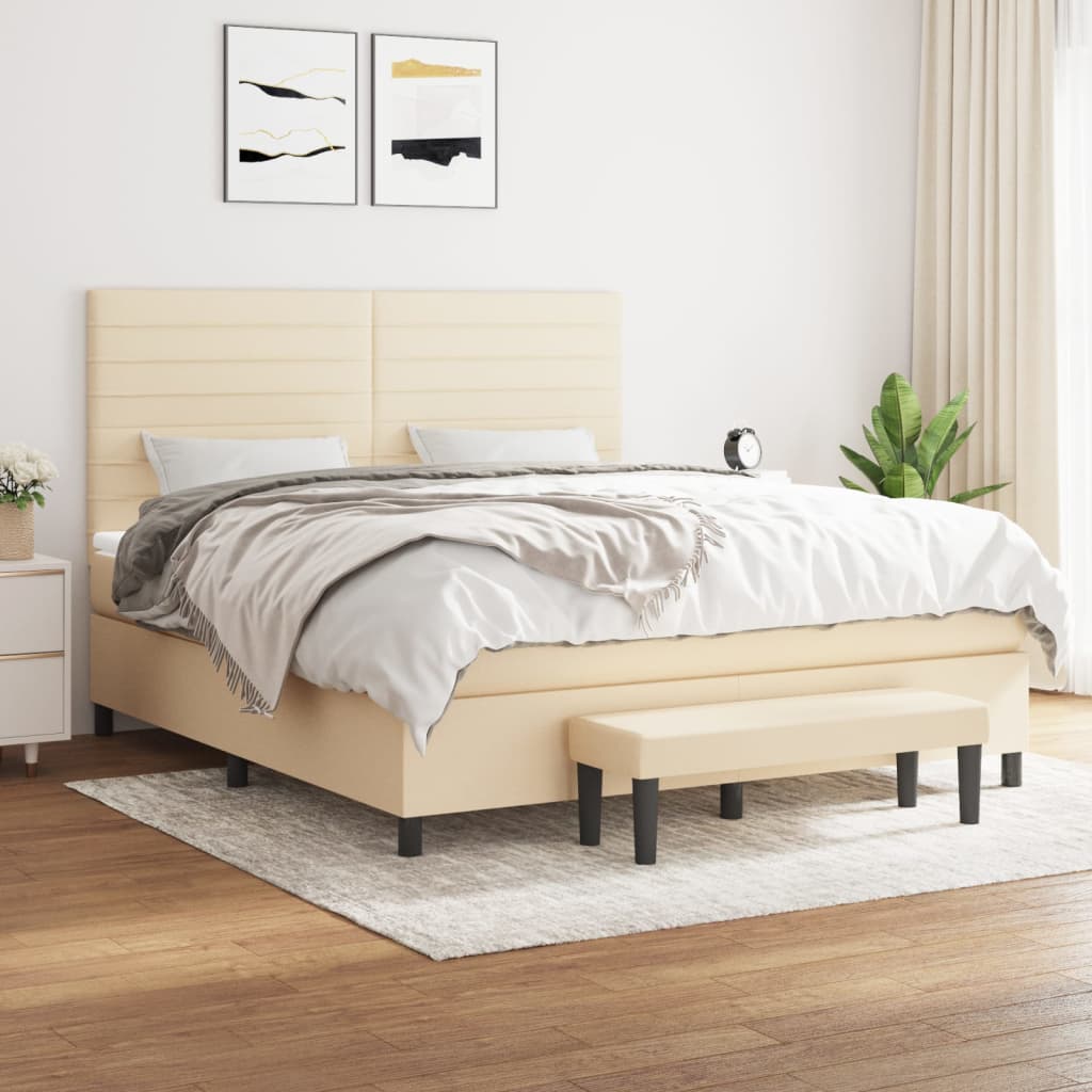 JUNG Vida Boxspringbett mit Matratze Creme 160x200 cm Stoff