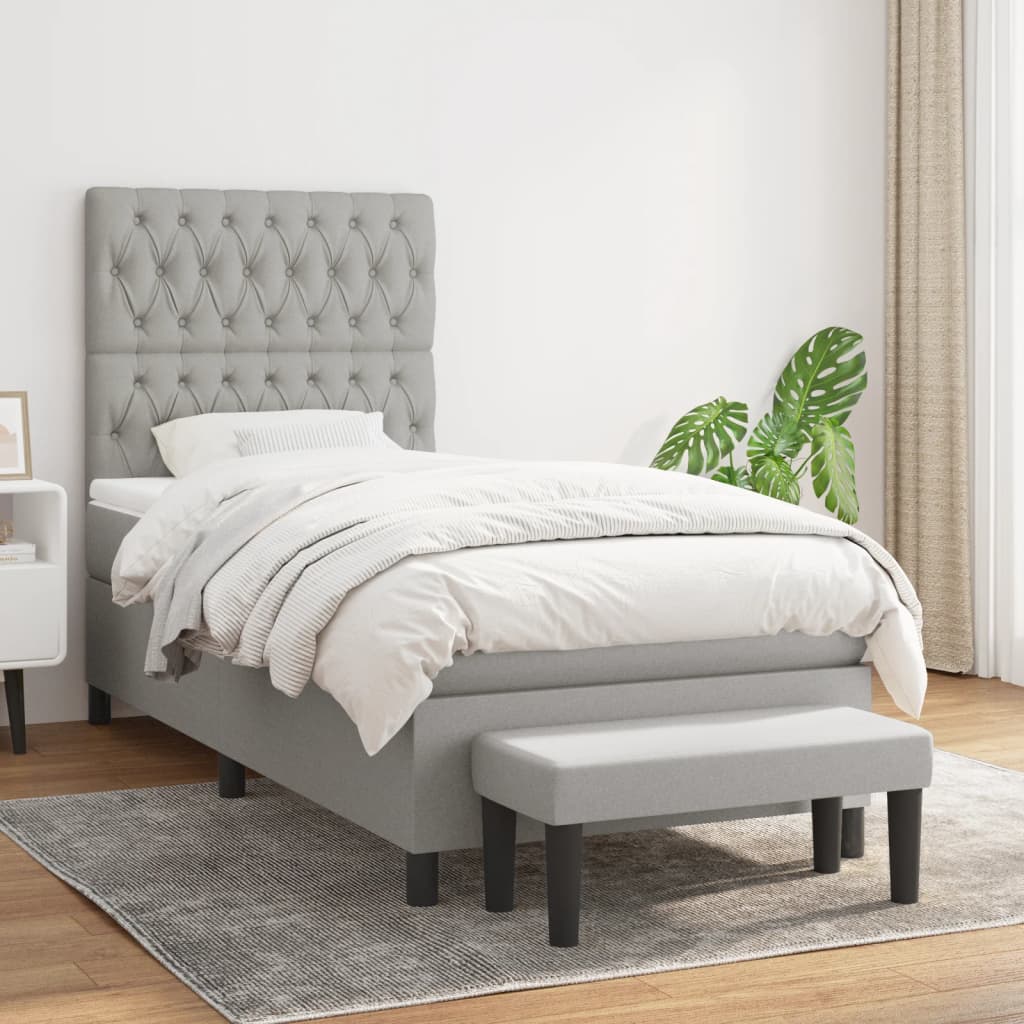 JUNG Vida Boxspringbett mit Matratze Hellgrau 90x190 cm Stoff