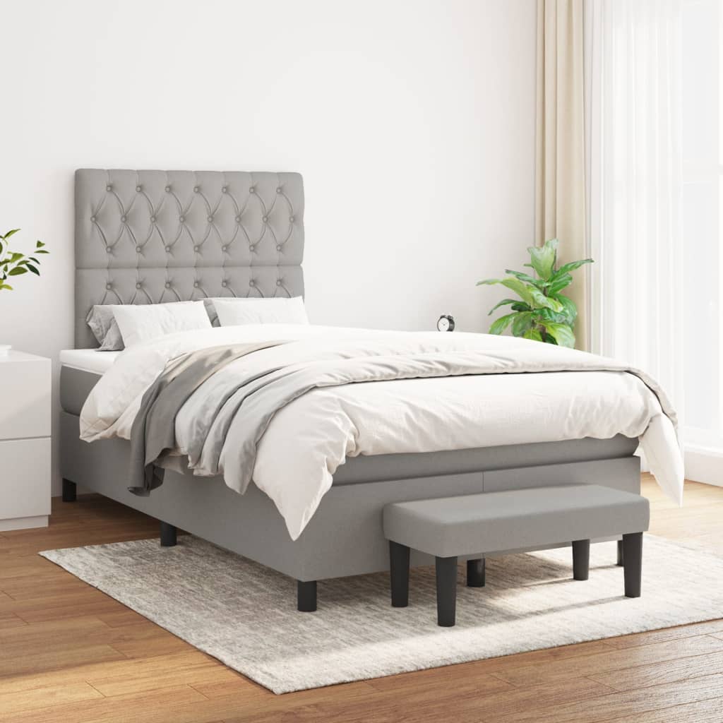 JUNG Vida Boxspringbett mit Matratze Hellgrau 120x200 cm Stoff