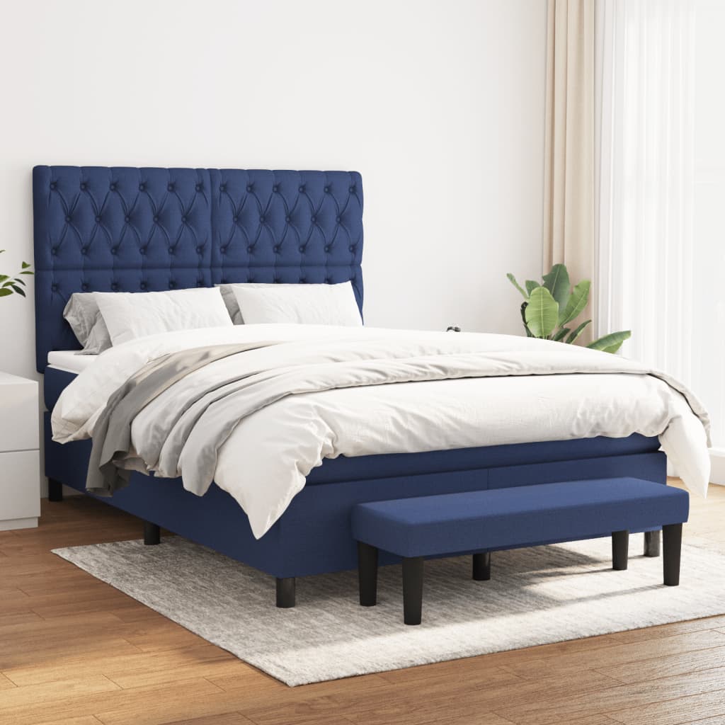 JUNG Vida Boxspringbett mit Matratze Blau 140x200 cm Stoff