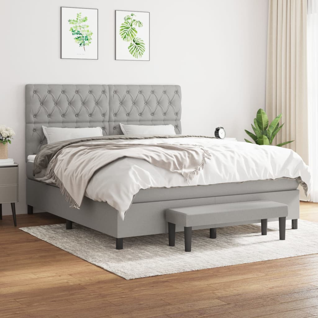 JUNG Vida Boxspringbett mit Matratze Hellgrau 160x200 cm Stoff