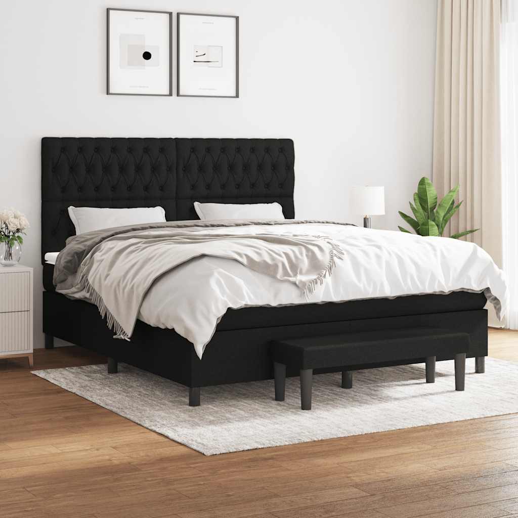 JUNG Vida Boxspringbett mit Matratze Schwarz 180x200 cm Stoff