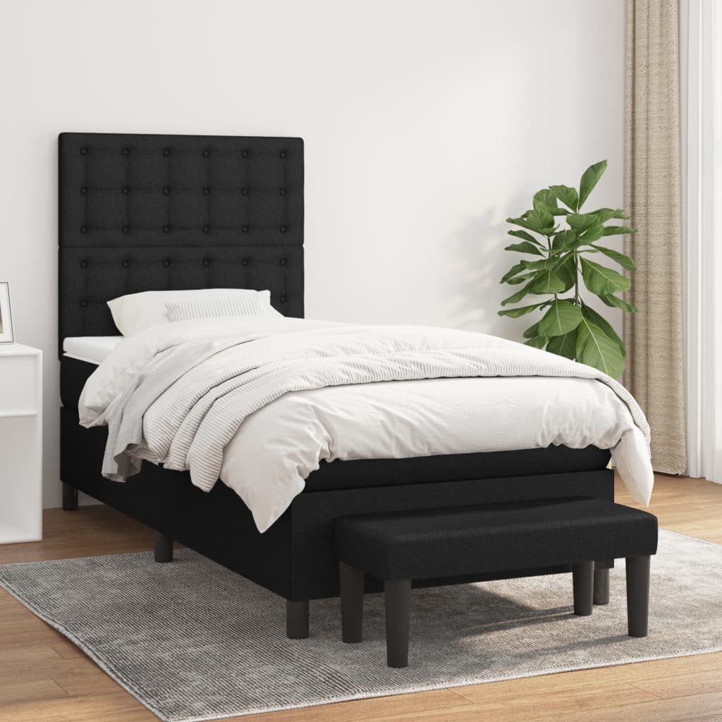 JUNG Vida Boxspringbett mit Matratze Schwarz 80x200 cm Stoff