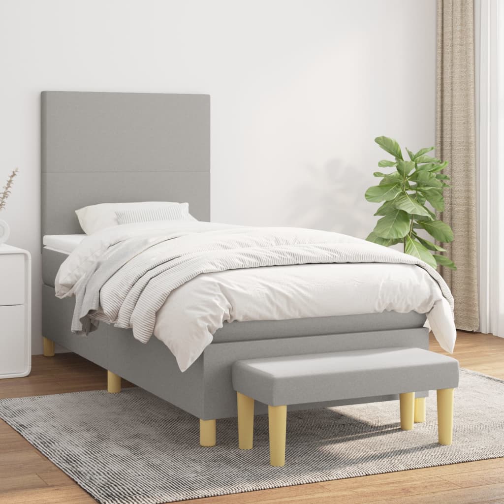 JUNG Vida Boxspringbett mit Matratze Hellgrau 100x200 cm Stoff