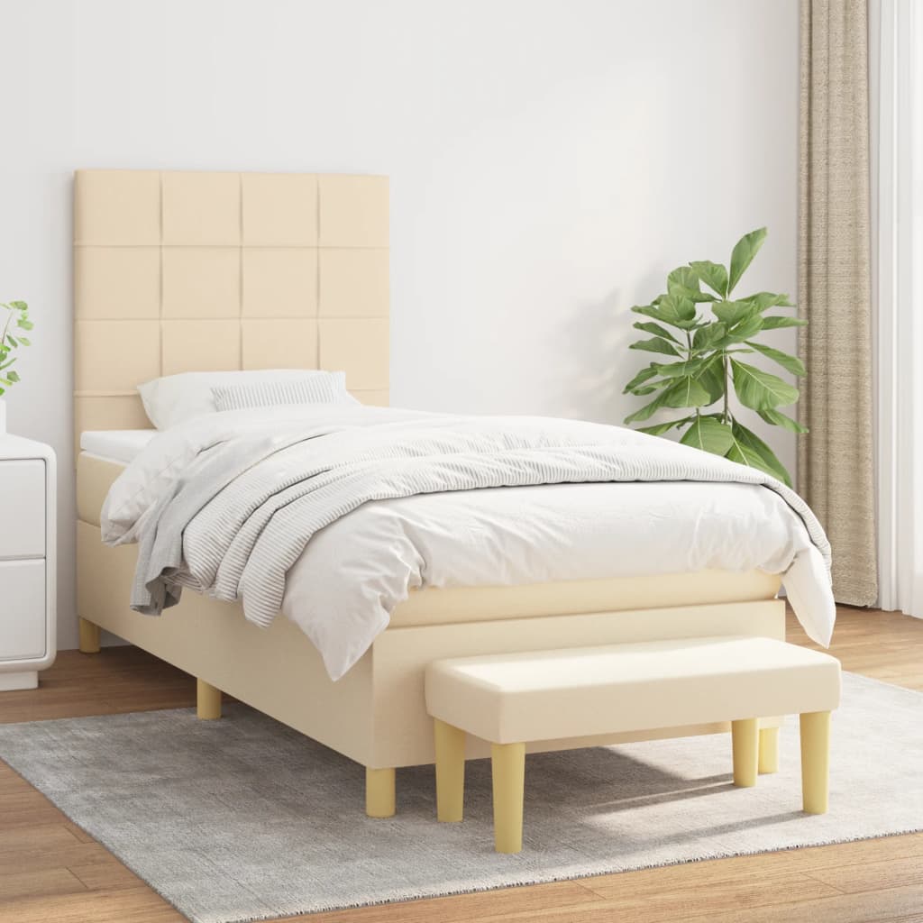 JUNG Vida Boxspringbett mit Matratze Creme 90x190 cm Stoff