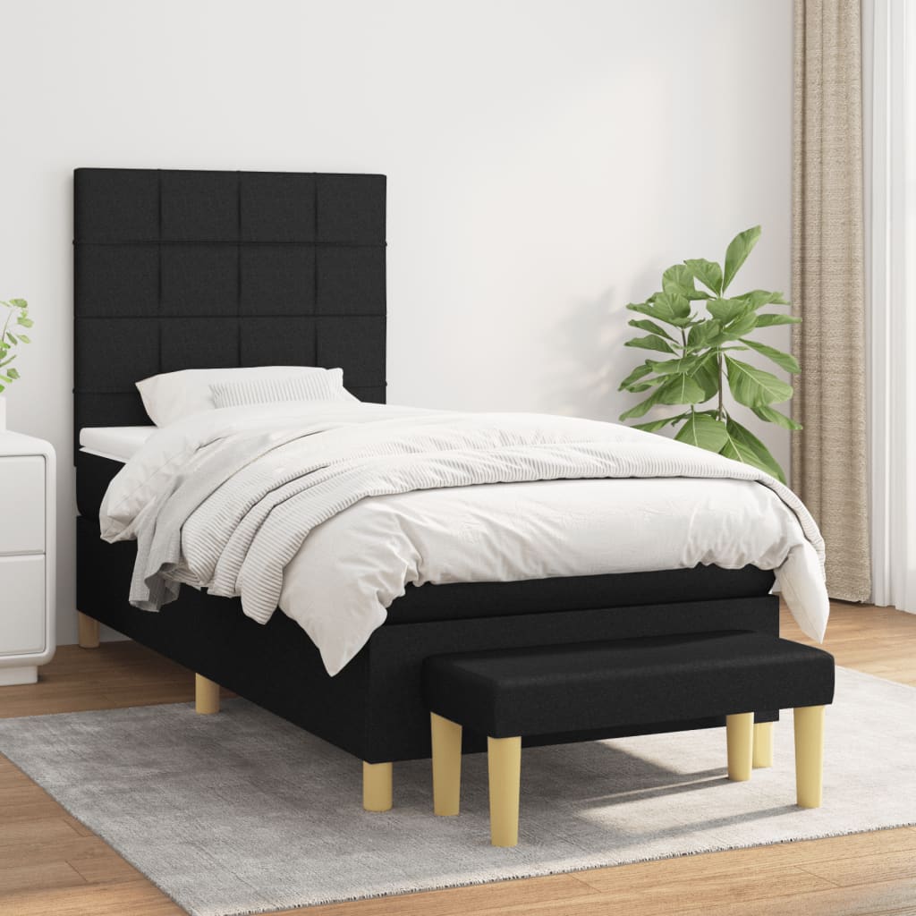 JUNG Vida Boxspringbett mit Matratze Schwarz 100x200 cm Stoff