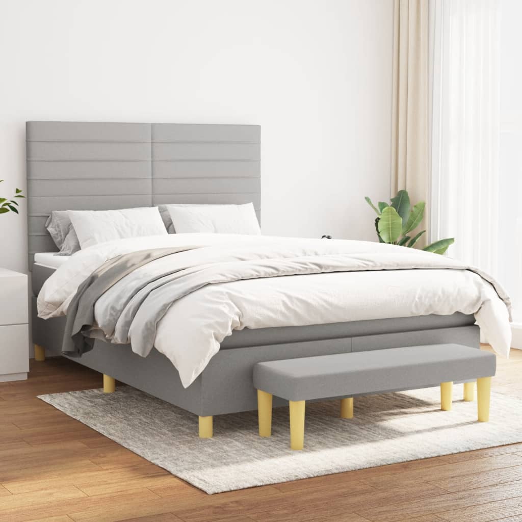 JUNG Vida Boxspringbett mit Matratze Hellgrau 140x190 cm Stoff
