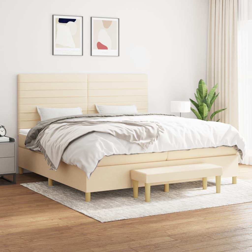 JUNG Vida Boxspringbett mit Matratze Creme 200x200 cm Stoff