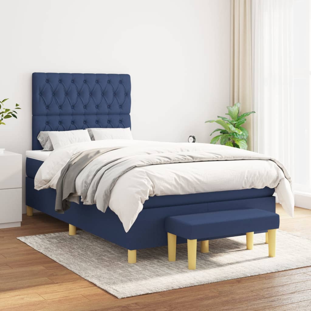 JUNG Vida Boxspringbett mit Matratze Blau 120x200 cm Stoff