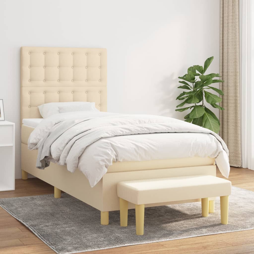 JUNG Vida Boxspringbett mit Matratze Creme 90x200 cm Stoff