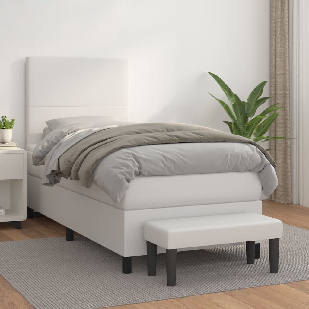 JUNG Vida Boxspringbett mit Matratze Weiß 90x200 cm Kunstleder