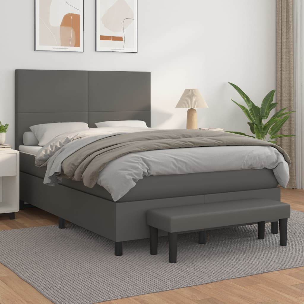 JUNG Vida Boxspringbett mit Matratze Grau 140x200 cm Kunstleder