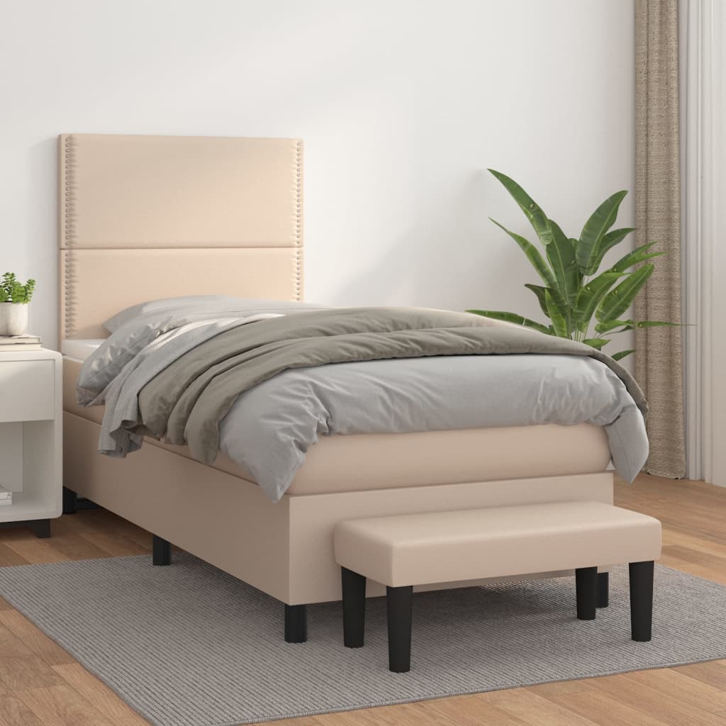 JUNG Vida Boxspringbett mit Matratze Cappuccino-Braun 90x190cm Kunstleder