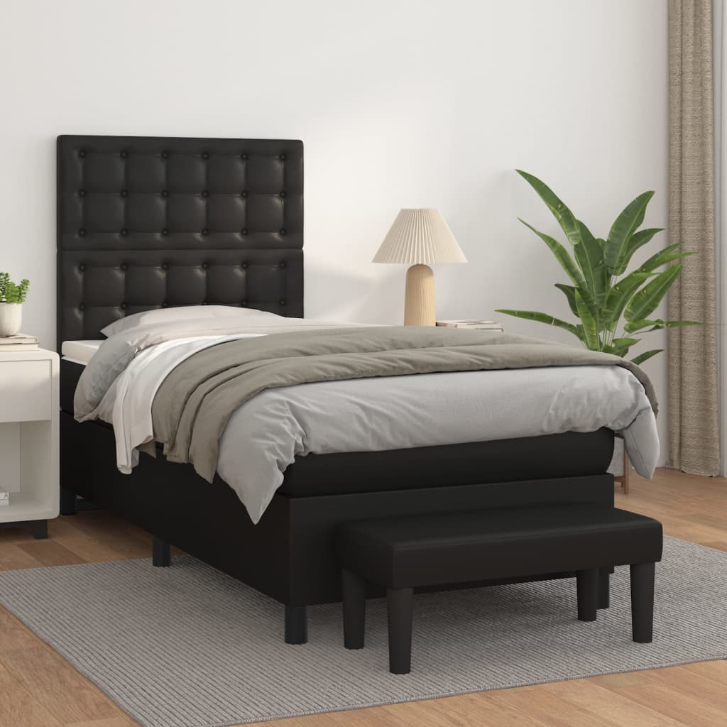 JUNG Vida Boxspringbett mit Matratze Schwarz 80x200 cm Kunstleder