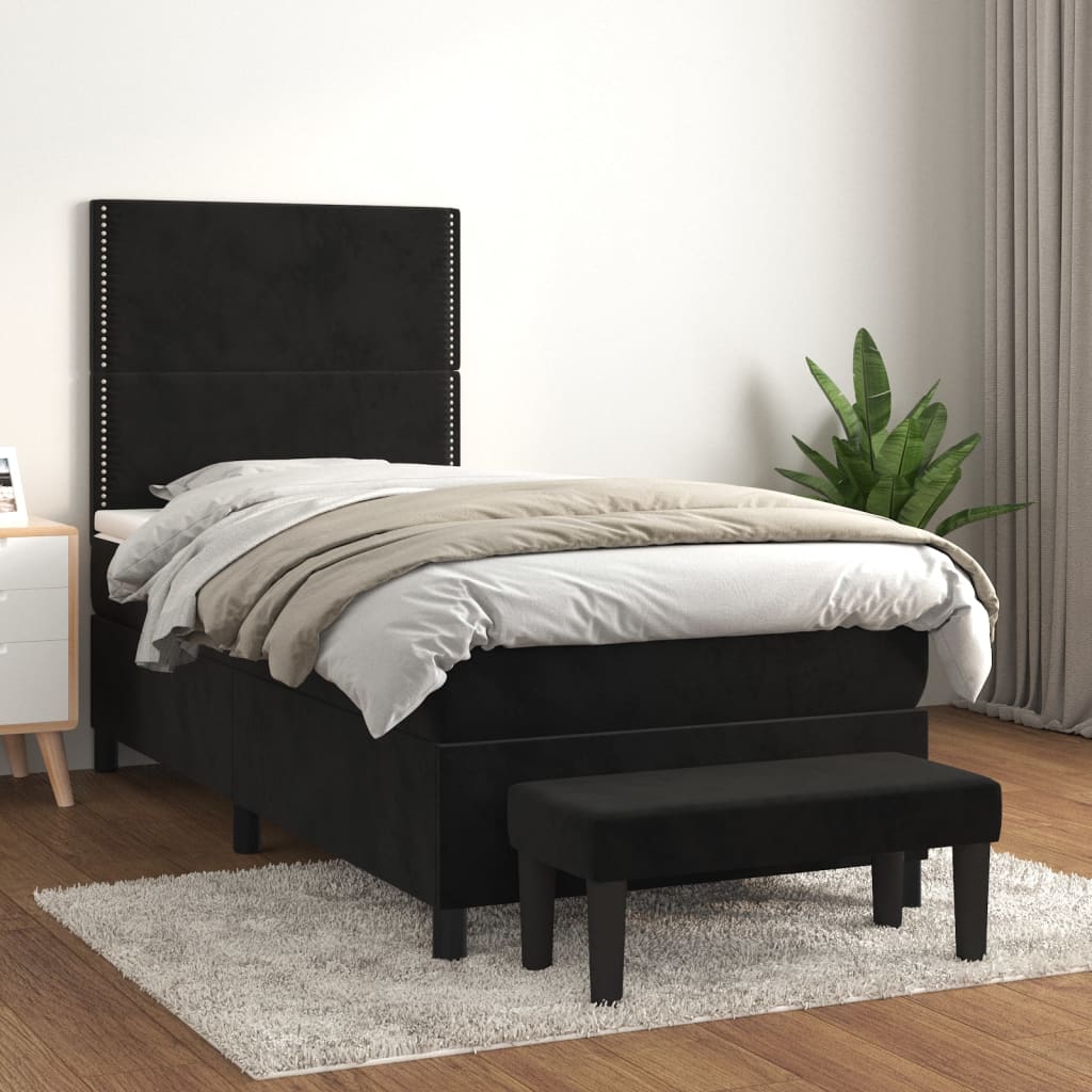 JUNG Vida Boxspringbett mit Matratze Schwarz 90x200 cm Samt
