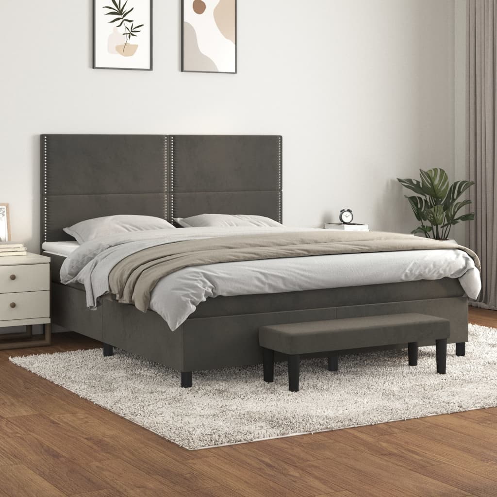 JUNG Vida Boxspringbett mit Matratze Dunkelgrau 160x200 cm Samt