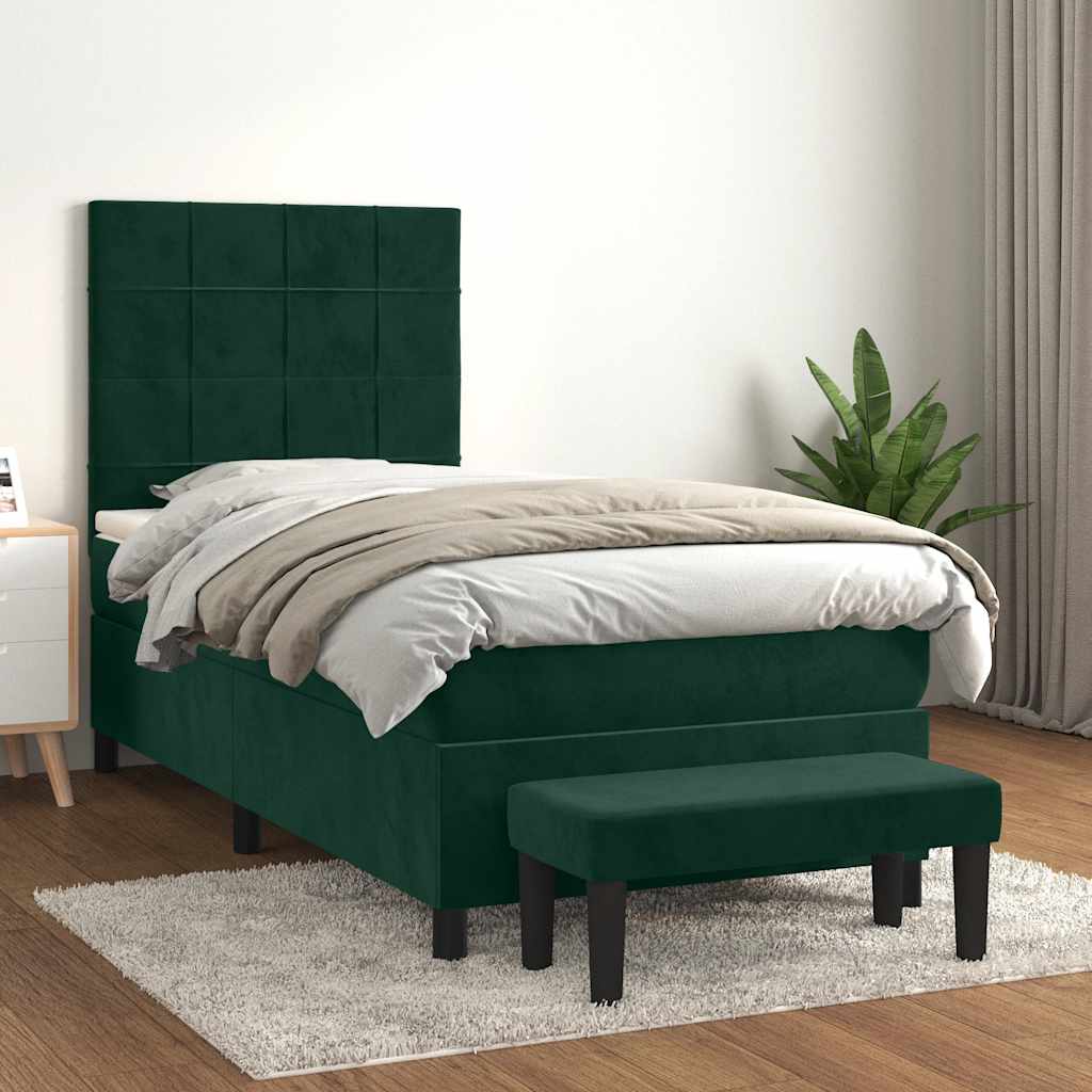 JUNG Vida Boxspringbett mit Matratze Dunkelgrün 90x190 cm Samt