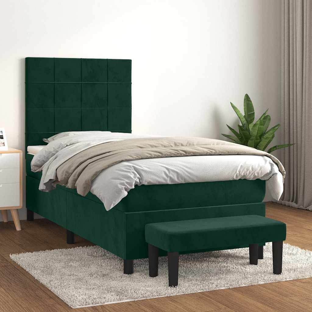 JUNG Vida Boxspringbett mit Matratze Dunkelgrün 90x200 cm Samt