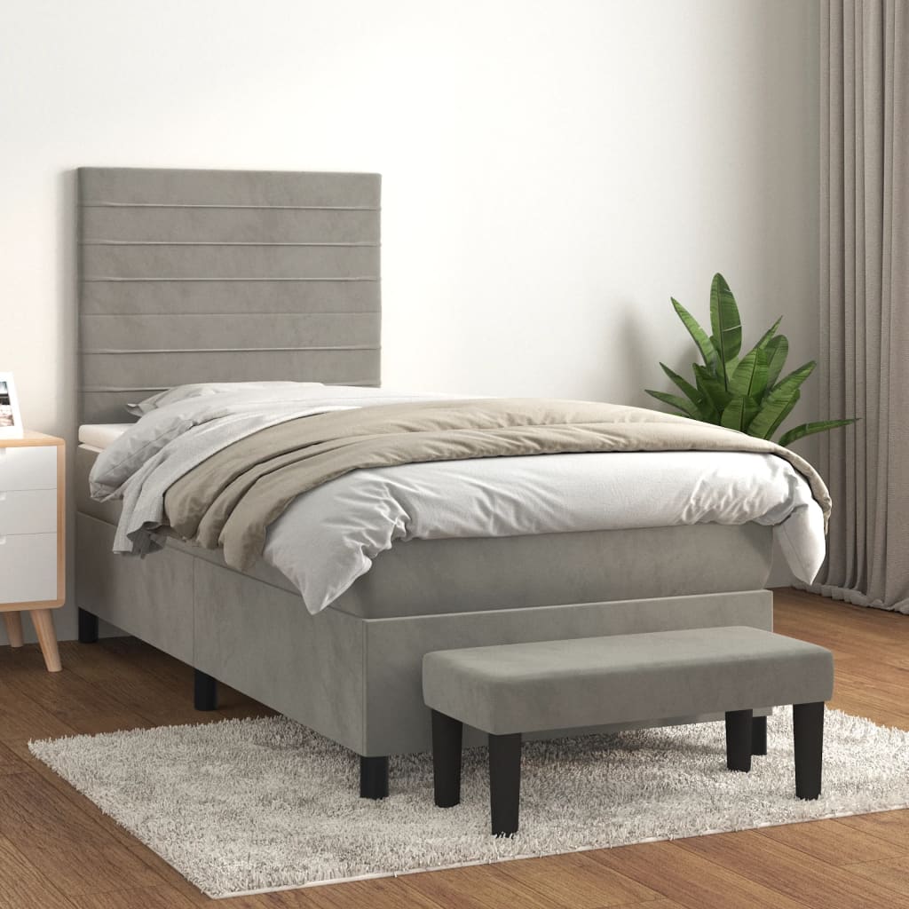 JUNG Vida Boxspringbett mit Matratze Hellgrau 80x200 cm Samt