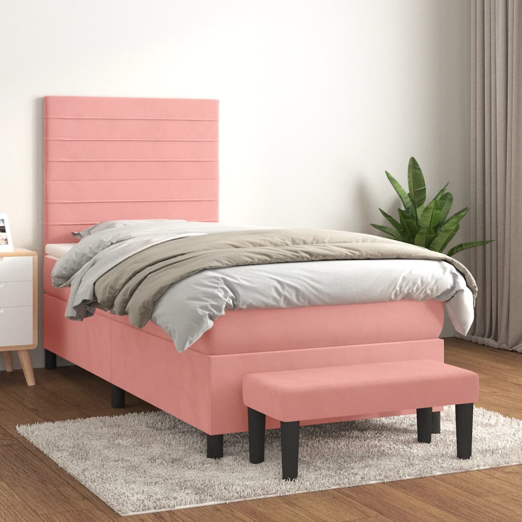 JUNG Vida Boxspringbett mit Matratze Rosa 100x200 cm Samt