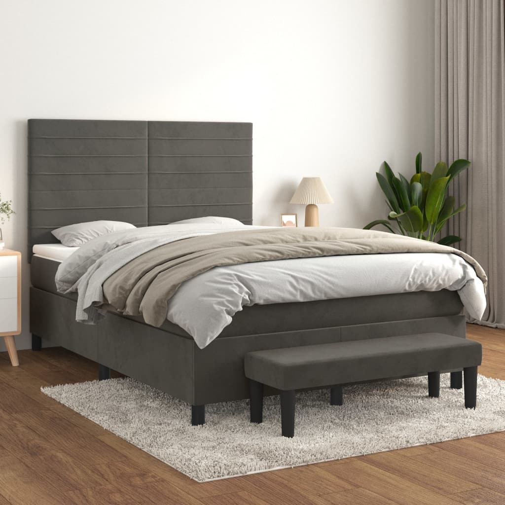 JUNG Vida Boxspringbett mit Matratze Dunkelgrau 140x190 cm Samt