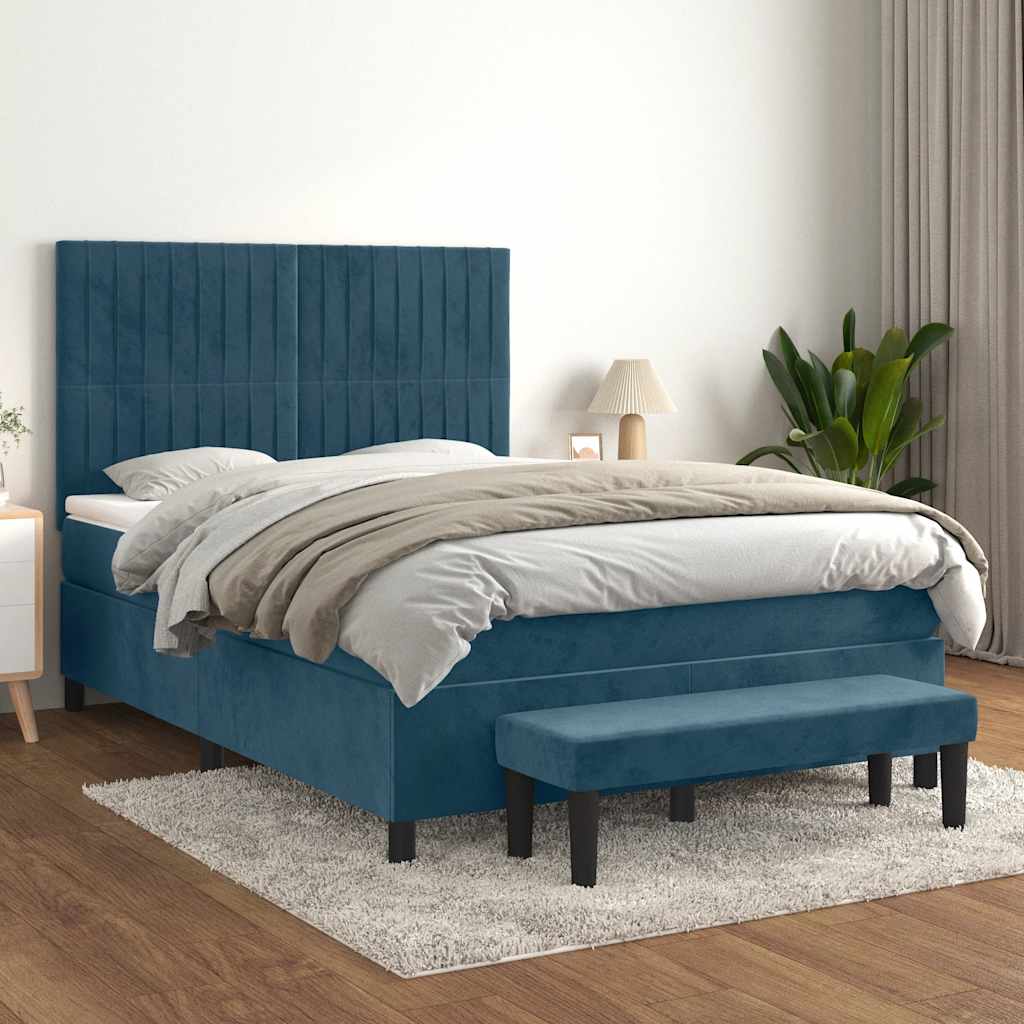 JUNG Vida Boxspringbett mit Matratze Dunkelblau 140x200 cm Samt