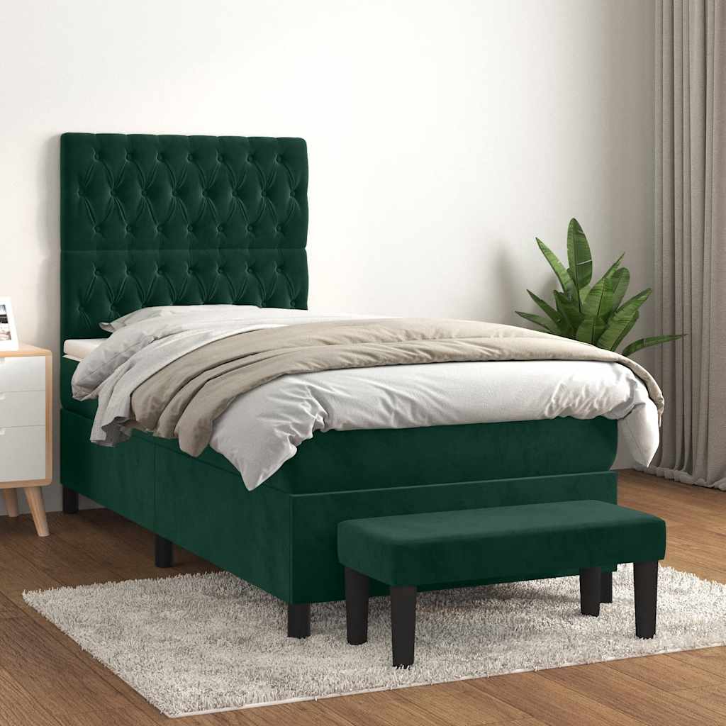JUNG Vida Boxspringbett mit Matratze Dunkelgrün 80x200 cm Samt