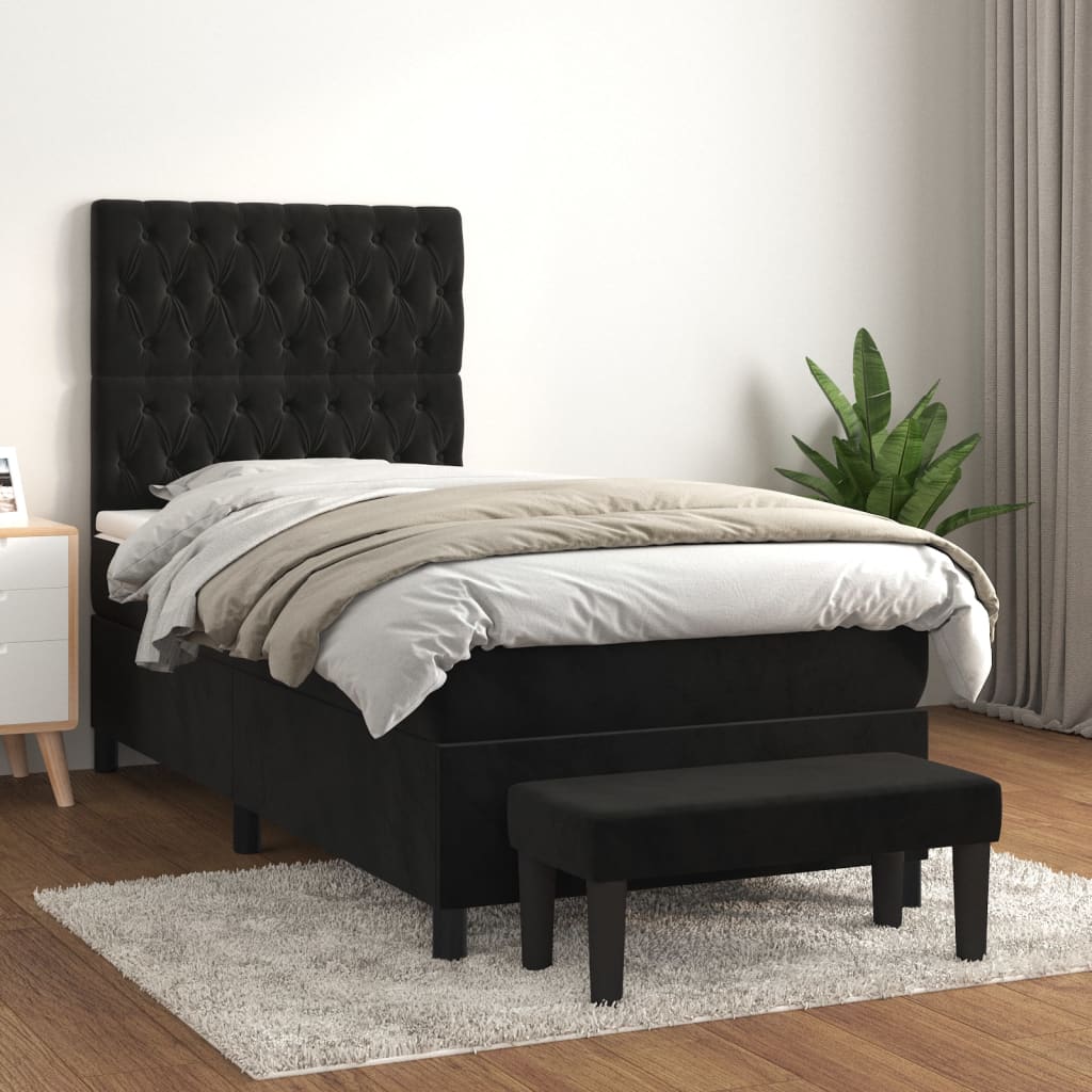 JUNG Vida Boxspringbett mit Matratze Schwarz 90x200 cm Samt