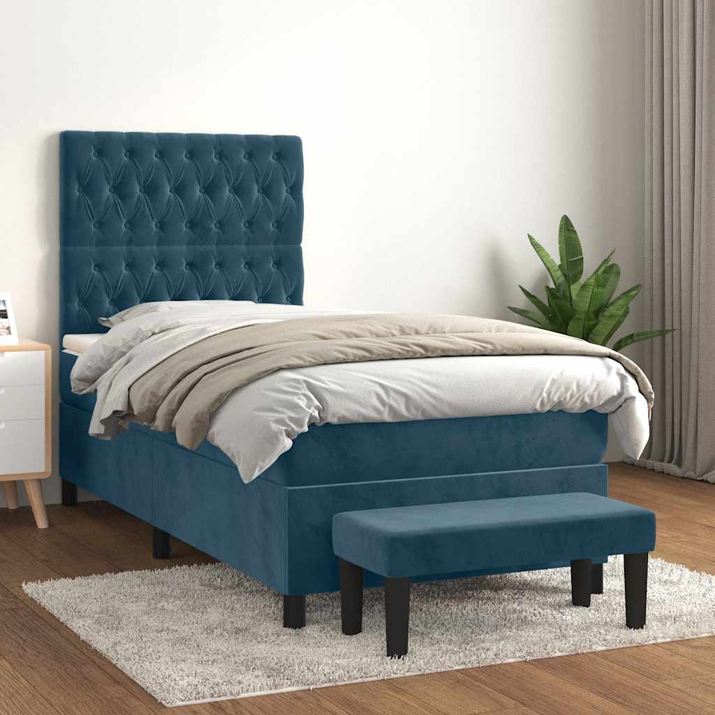 JUNG Vida Boxspringbett mit Matratze Dunkelblau 100x200 cm Samt