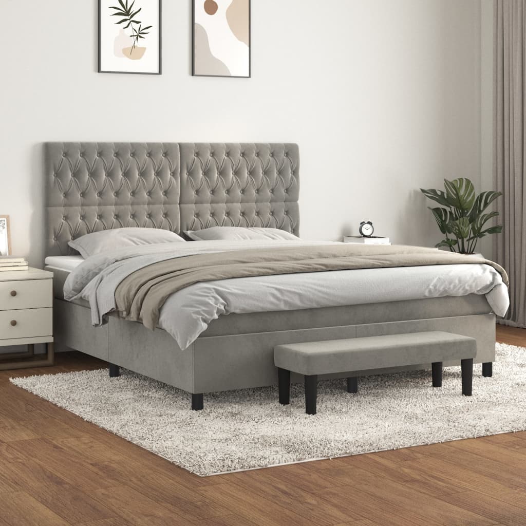 JUNG Vida Boxspringbett mit Matratze Hellgrau 180x200 cm Samt
