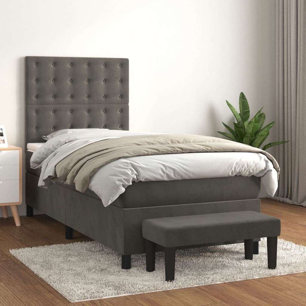 JUNG Vida Boxspringbett mit Matratze Dunkelgrau 100x200 cm Samt