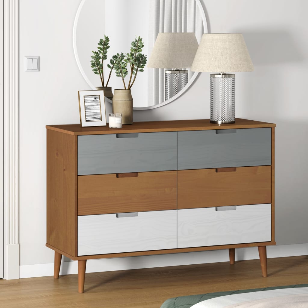 JUNG Vida Schubladenschrank MOLDE Braun 113x40x80 cm Massivholz Kiefer