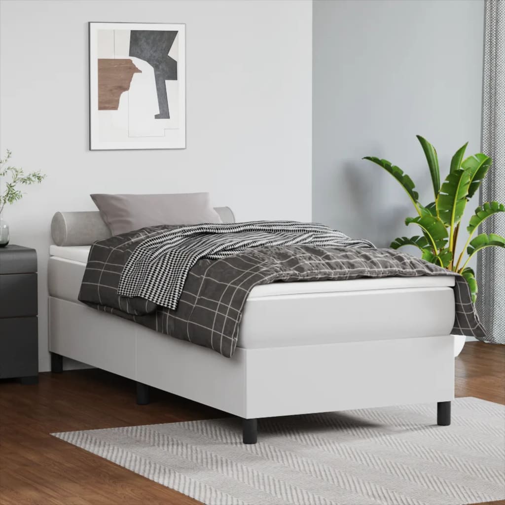 JUNG Vida Boxspringbett mit Matratze Weiß 90x190 cm Kunstleder