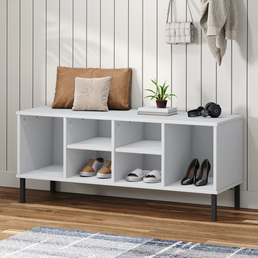 JUNG Vida Schuhregal OSLO mit Metallbeinen Weiß 106x35x45 cm Massivholz