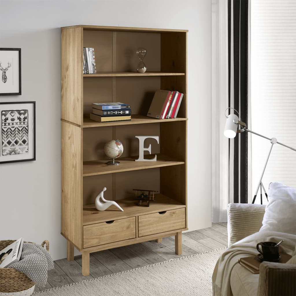 JUNG Vida Bücherregal OTTA mit 2 Schubladen Braun Massivholz Kiefer