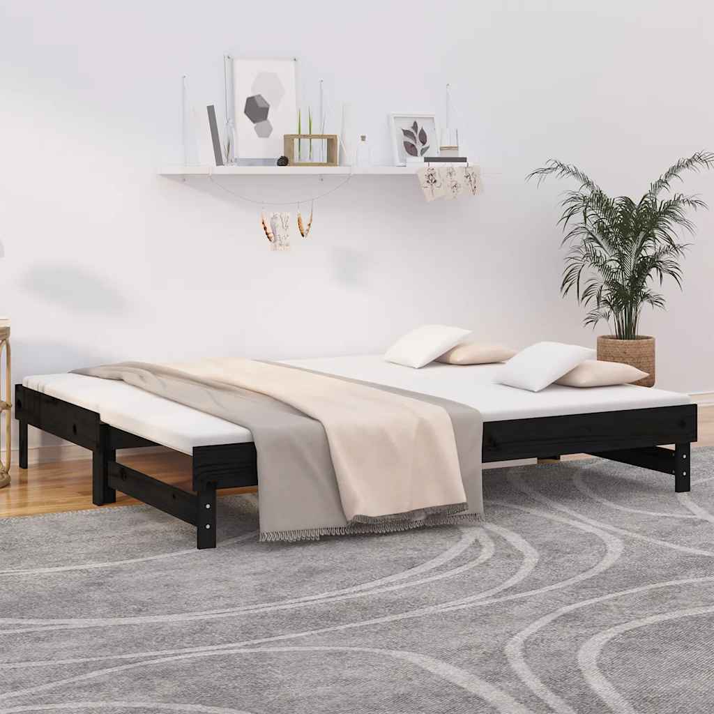 JUNG Vida Tagesbett Ausziehbar Schwarz 2x(80x200) cm Massivholz Kiefer