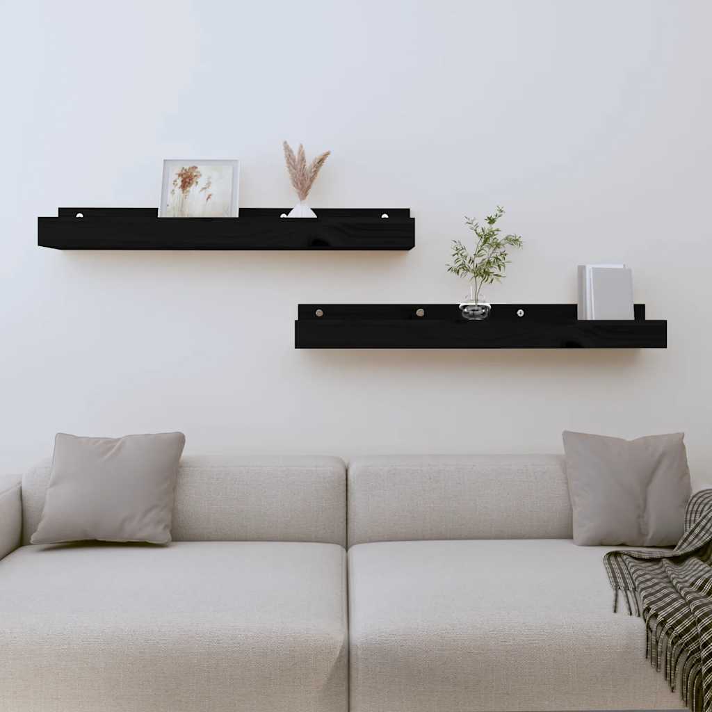 JUNG Vida Wandregale 2 Stk. Schwarz 80x12x9 cm Massivholz Kiefer