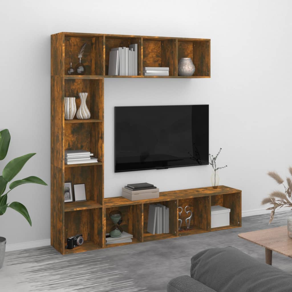 JUNG Vida 3-tlg. Bücherregal-/TV-Schrank-Set Räuchereiche 180x30x180 cm