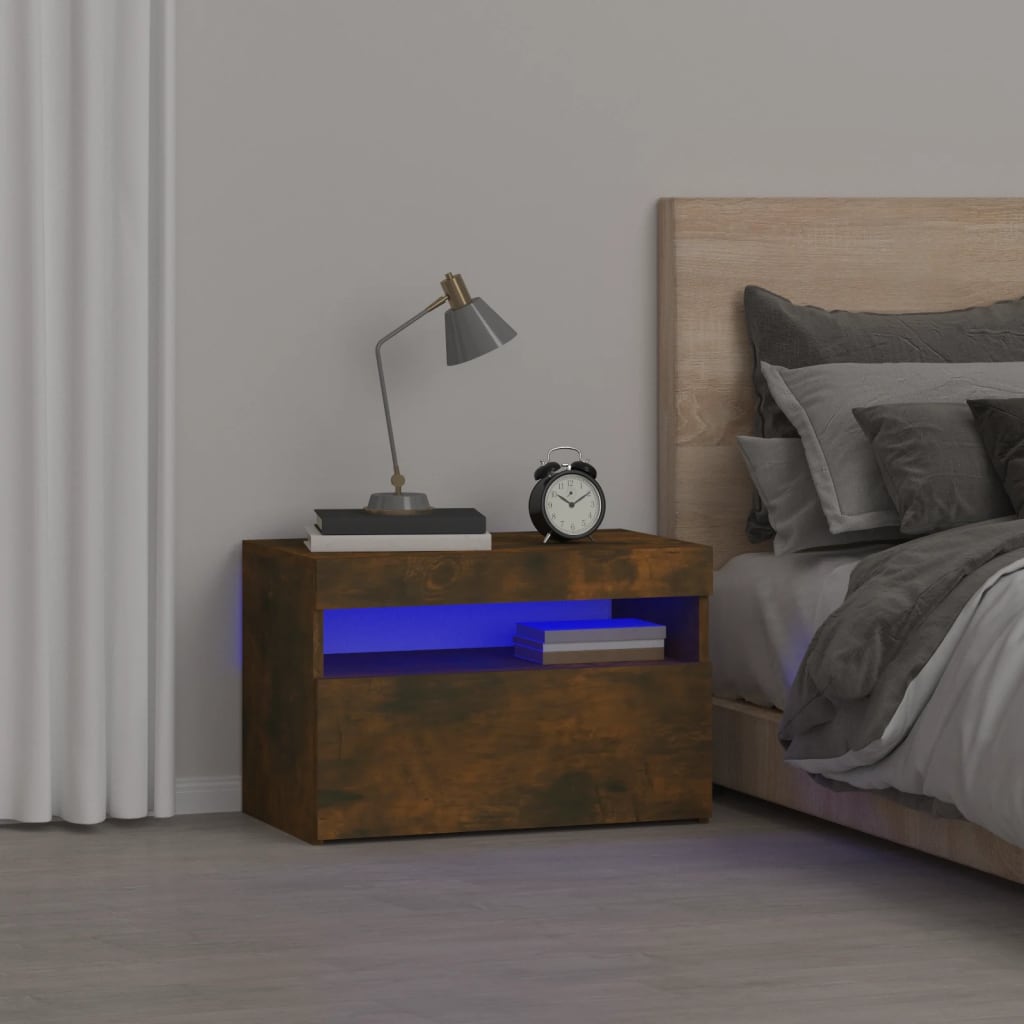 JUNG Vida Nachttisch mit LED-Leuchten Räuchereiche 60x35x40 cm