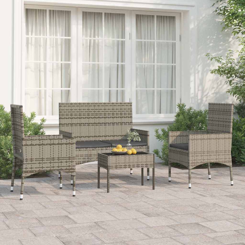 JUNG Vida 4-tlg. Garten-Lounge-Set mit Kissen Grau Poly Rattan