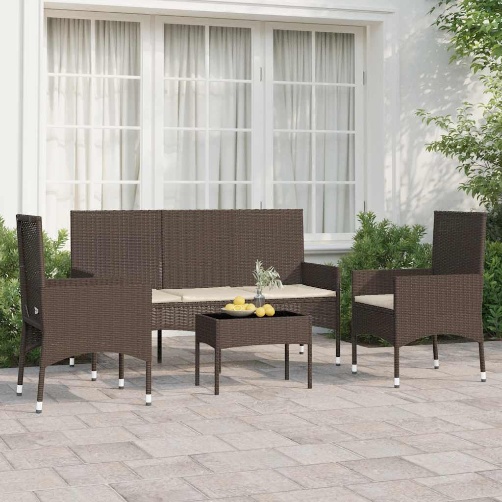 JUNG Vida 4-tlg. Garten-Lounge-Set mit Kissen Braun Poly Rattan